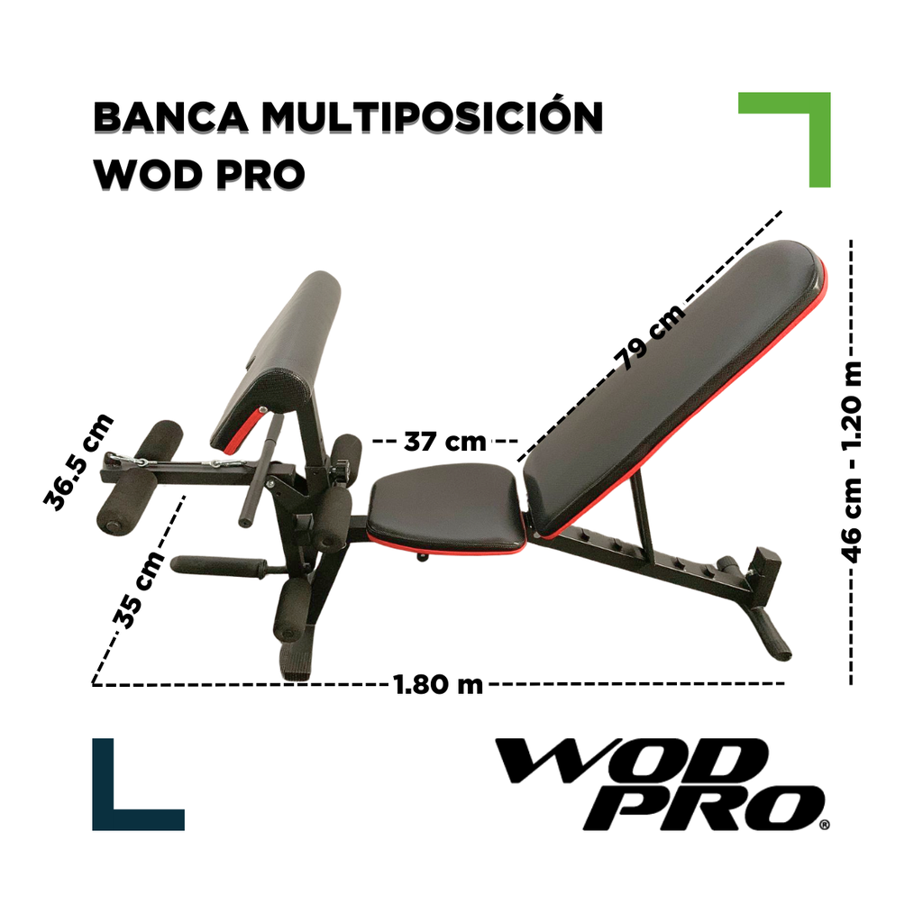 Banca multiposición con soporte para bíceps y pierna Wod Pro