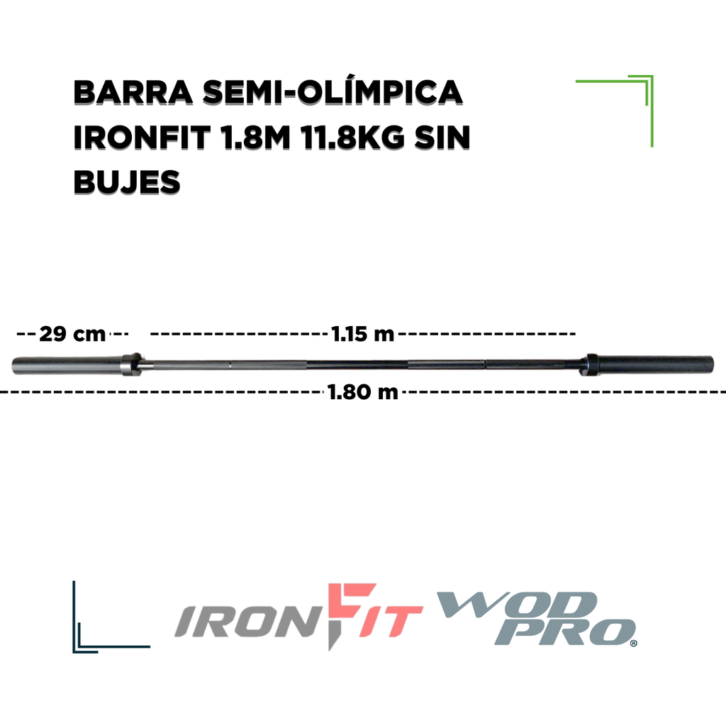 Barra Semi-olímpica IronFit 1.8m 11.8kg Sin Bujes