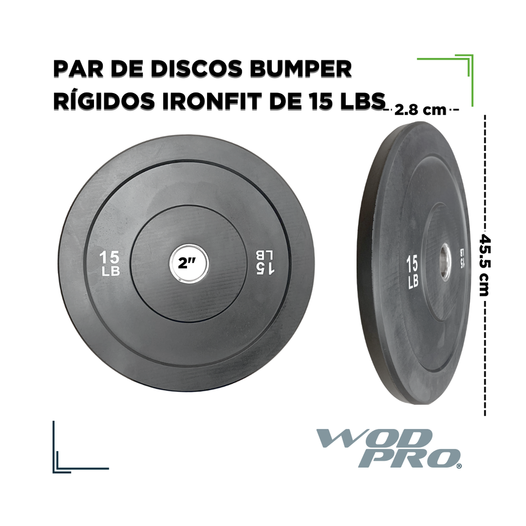 Par de Discos Bumper Rígidos IronFit de 15 Lbs