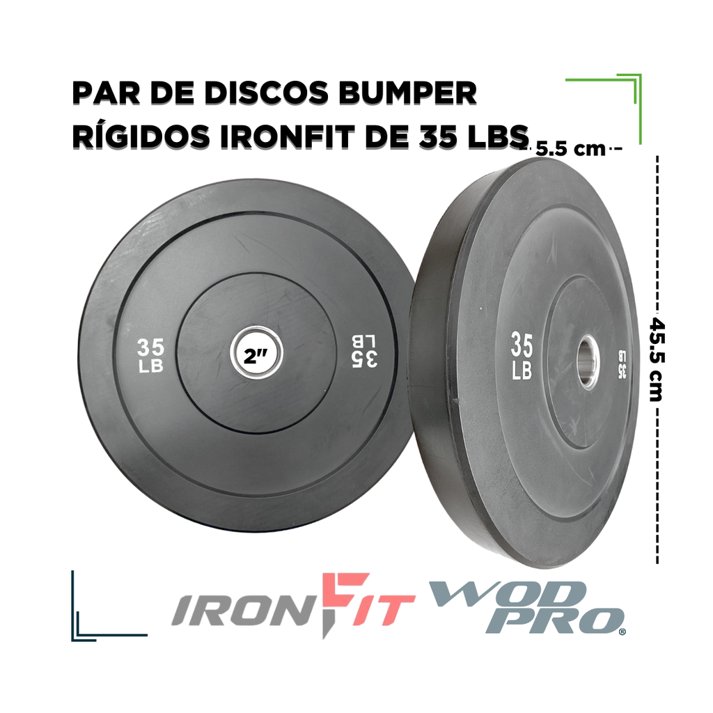 Par de Discos Bumper Rígidos IronFit de 35 Lbs