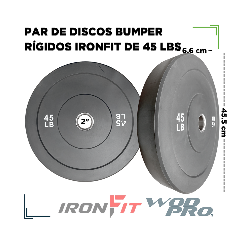Par de Discos Bumper Rígidos IronFit de 45 Lbs