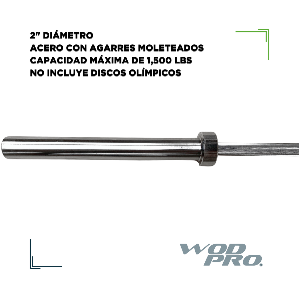 Barra Olímpica Wod Pro con rodamientos Sellada 2.2mts 20kg 1500 lb