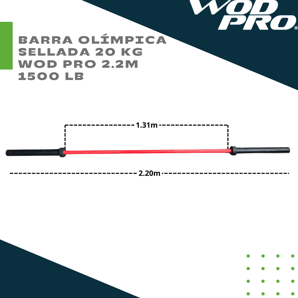 Barra Olímpica sellada Wod Pro 2.2 mts 20 kg 1500 lb