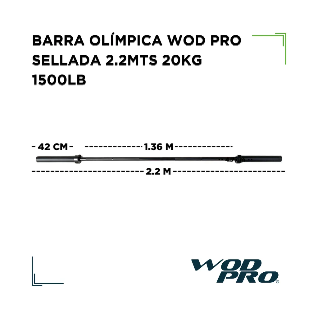 Barra Olímpica sellada 2.2 mts 1000 lb Wod Pro