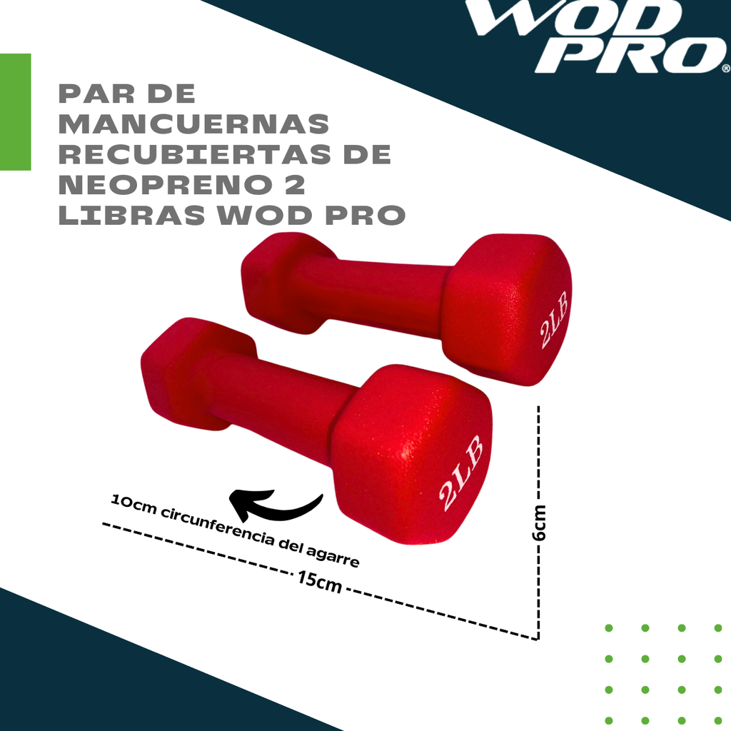 Par de mancuernas recubiertas de neopreno 2 libras Wod Pro