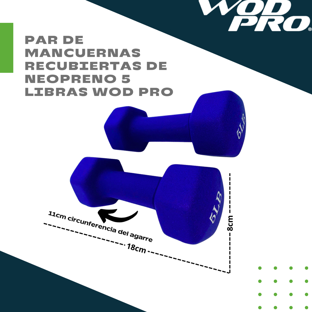 Par de mancuernas recubiertas de neopreno 5 libras Wod Pro