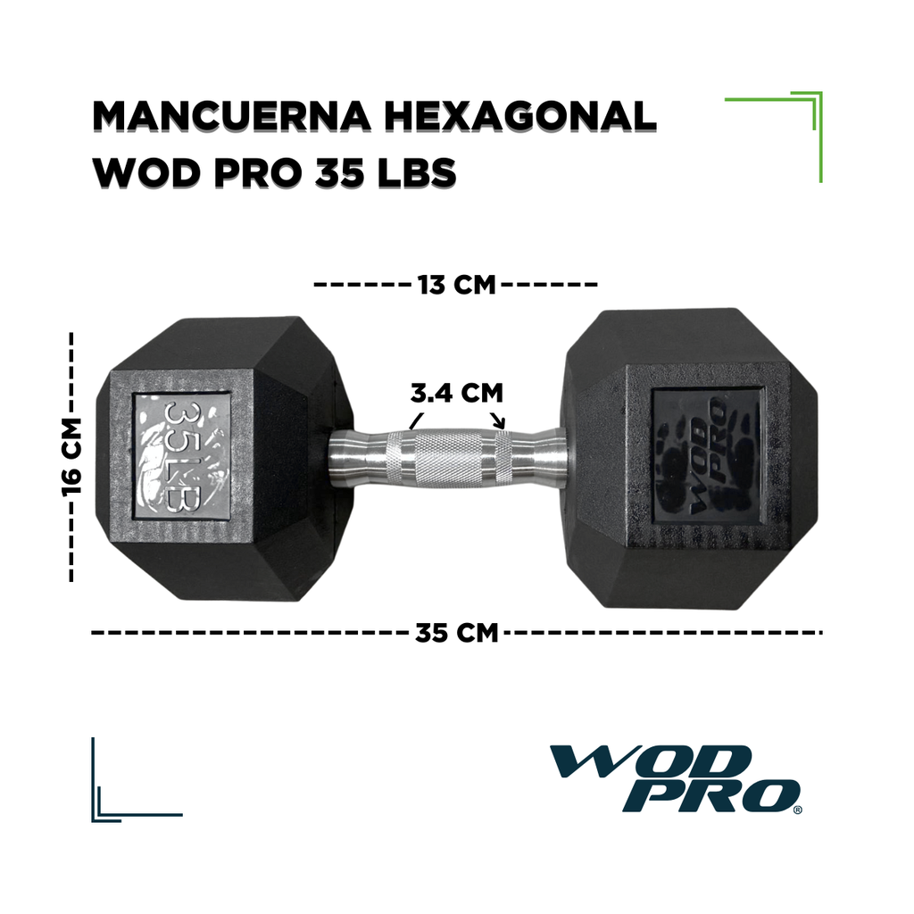 Par de mancuernas hexagonales 35 Libras Wod Pro