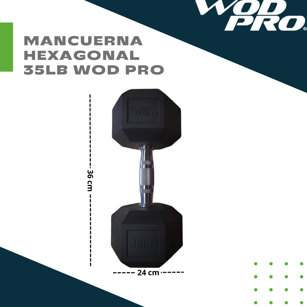 Par de mancuernas hexagonales 35 Libras Wod Pro