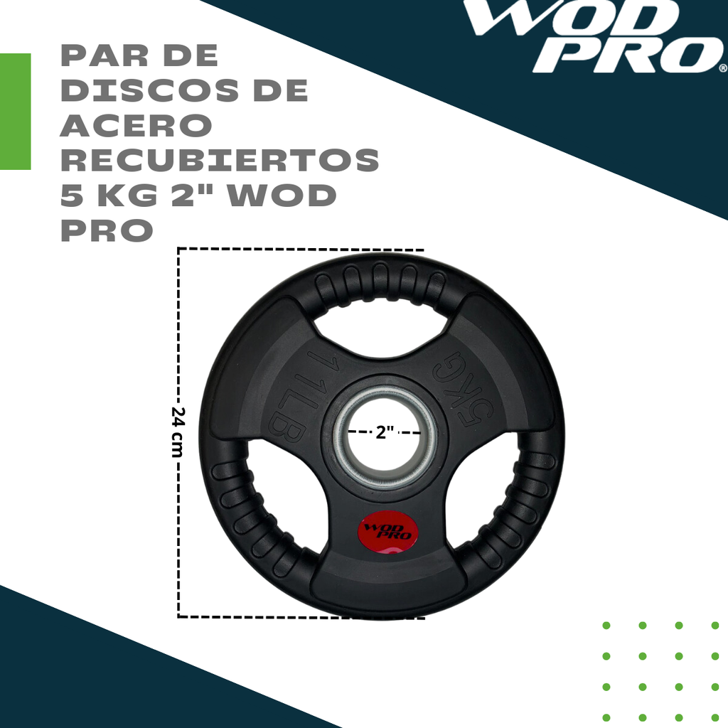 Par de discos de acero recubiertos 5 kg 2" Wod Pro