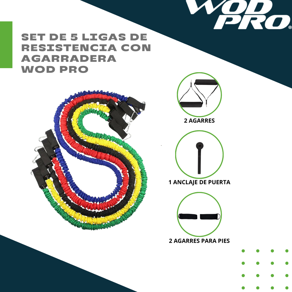 ​​​Set de 5 ligas con agarre ajustable Wod Pro