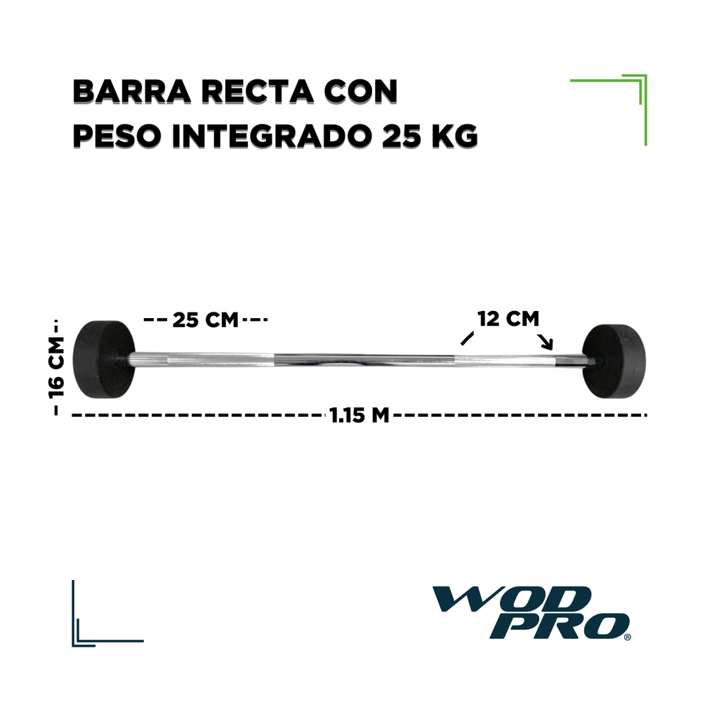 Barra recta con peso integrado 25 kg