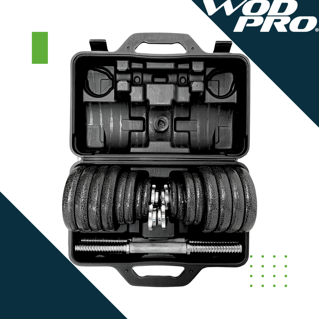 Set de mancuernas de 30kg discos con manerales y estuche Wod Pro