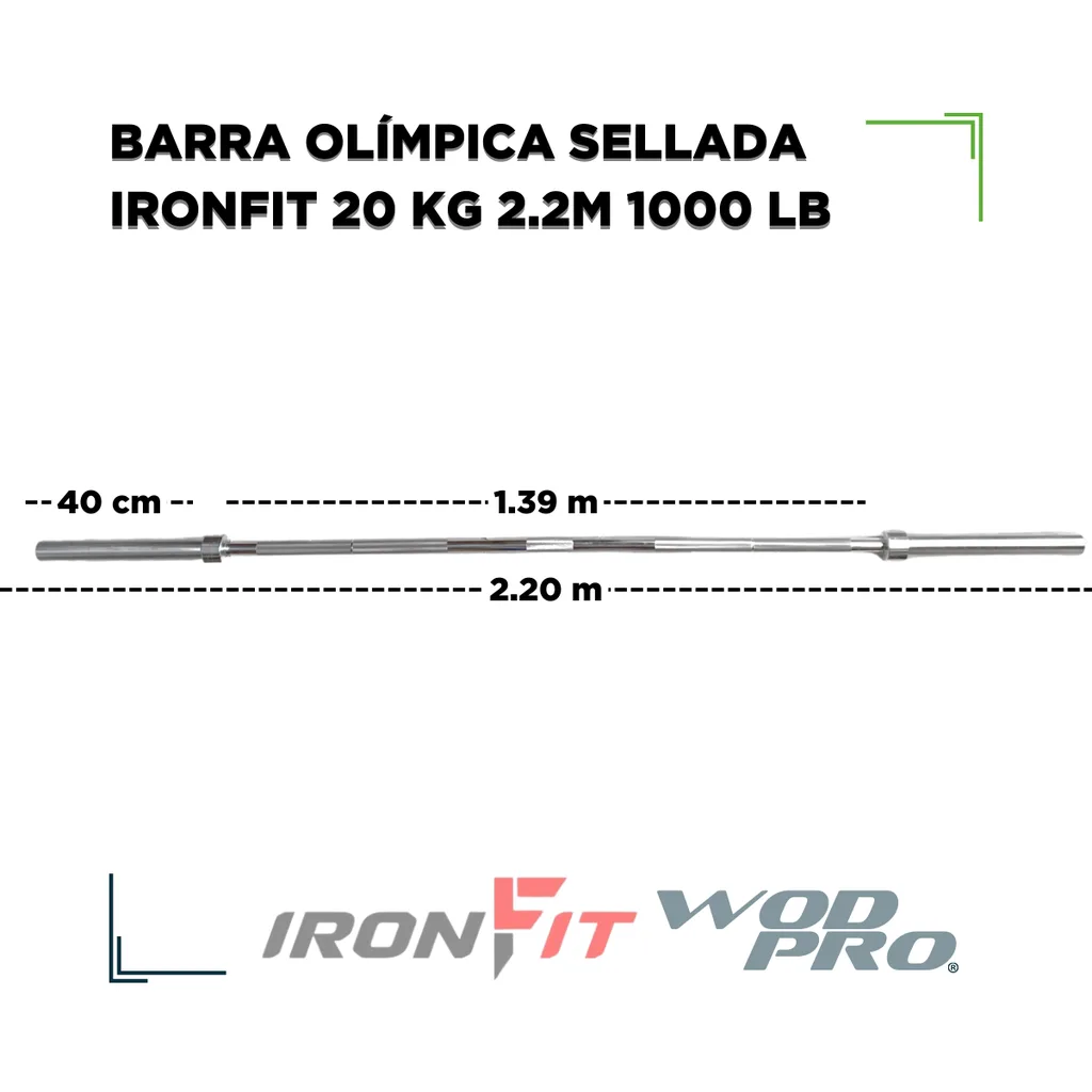 Barra Olímpica Sellada IronFit 20 kg 2.2m 1000 lb