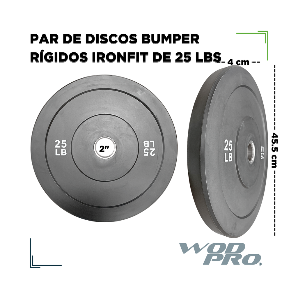 Par de Discos Bumper Rígidos IronFit de 25 Lbs