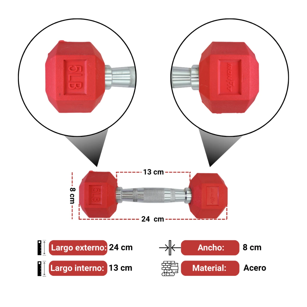Mancuernas Rojas IronFit 5 lbs (3).webp