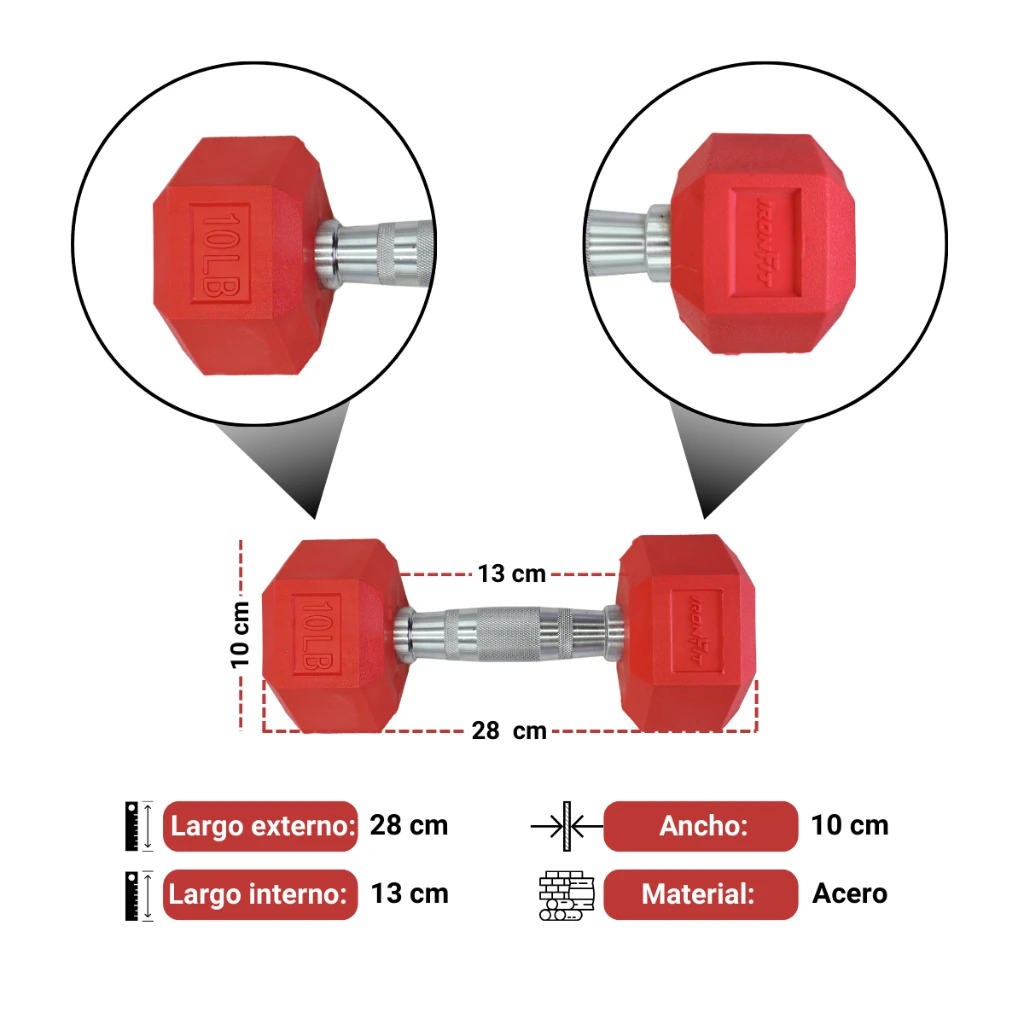 Mancuernas Rojas IronFit 10 lbs (2).webp