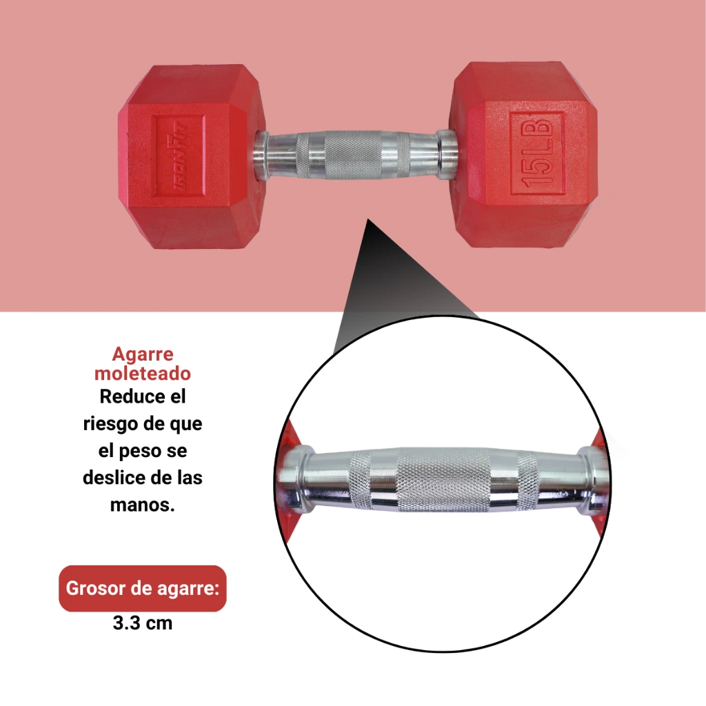 Mancuernas Rojas IronFit 15 lbs (4).webp