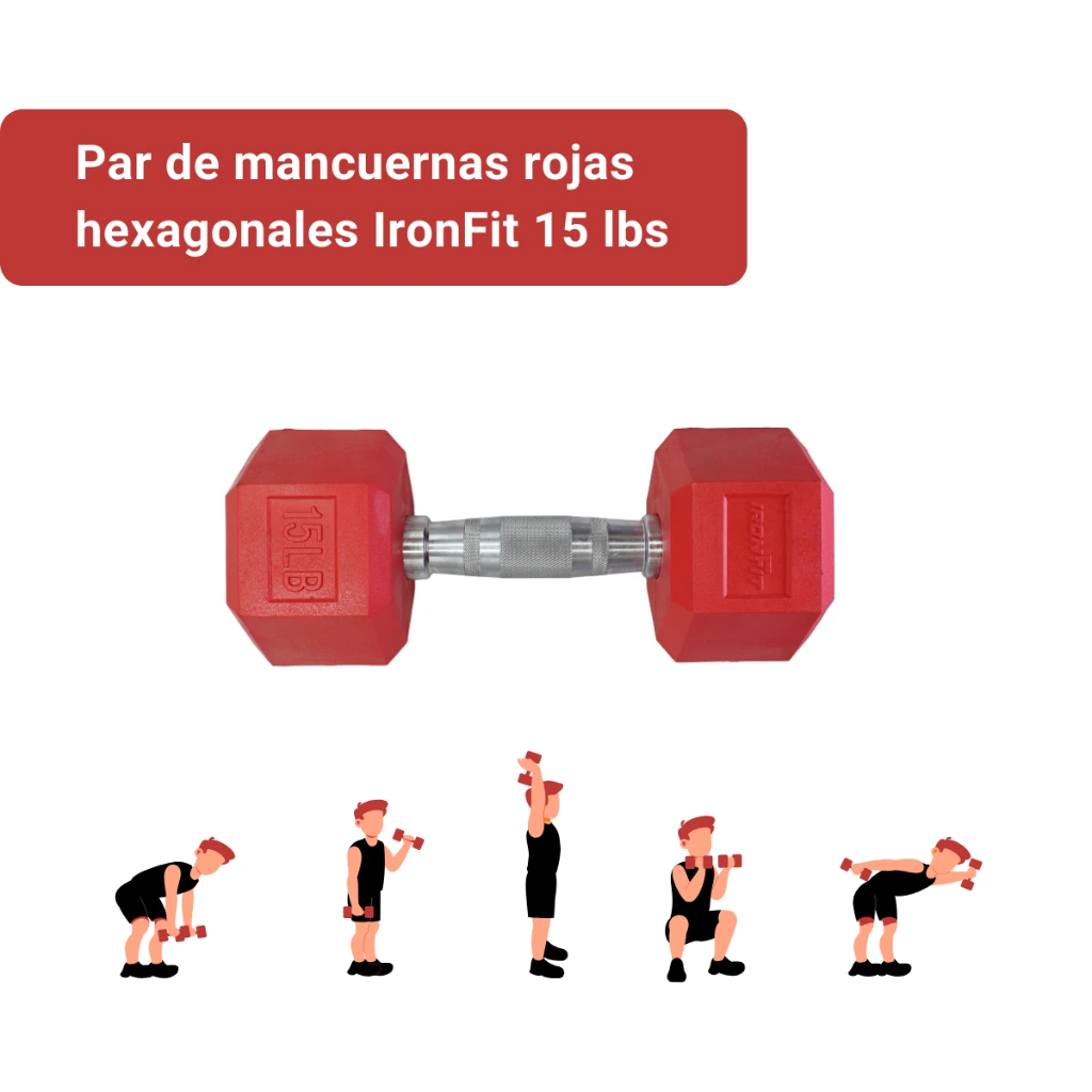 Mancuernas Rojas IronFit 15 lbs (2).webp
