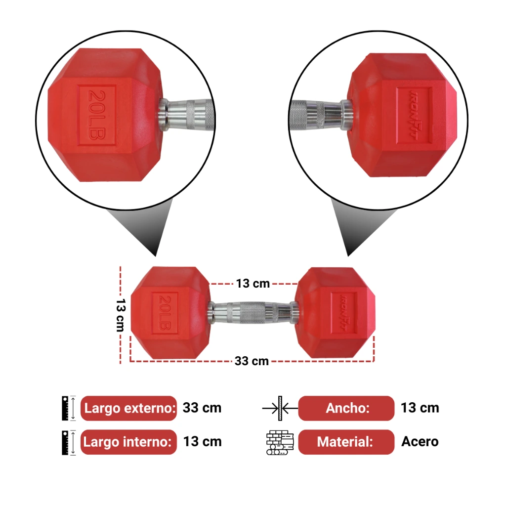 Mancuernas Rojas IronFit 20 lbs (3).webp