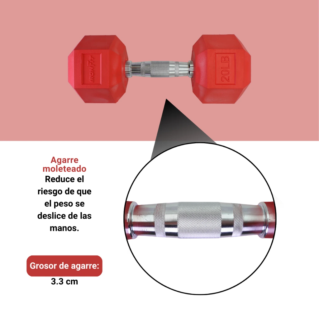 Mancuernas Rojas IronFit 20 lbs (4).webp