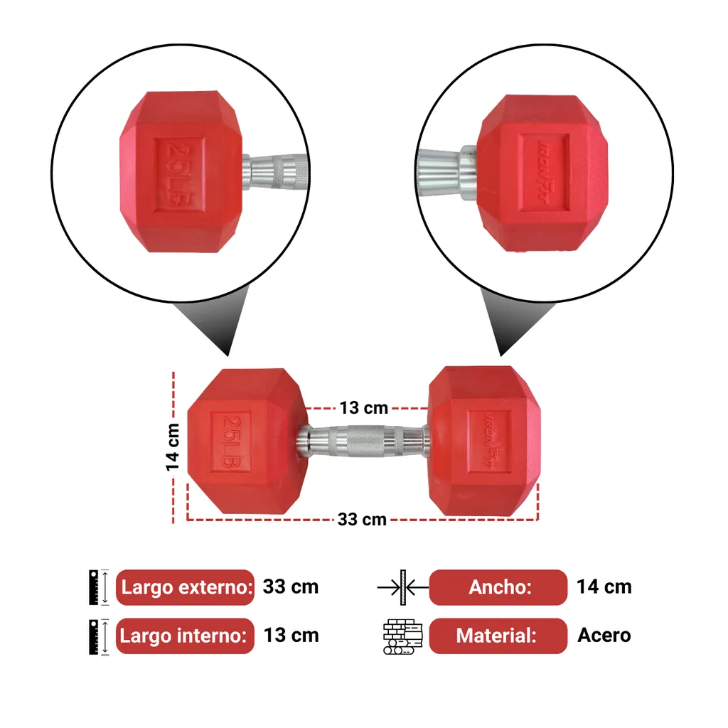 Mancuernas Rojas IronFit 20 lbs (3).webp