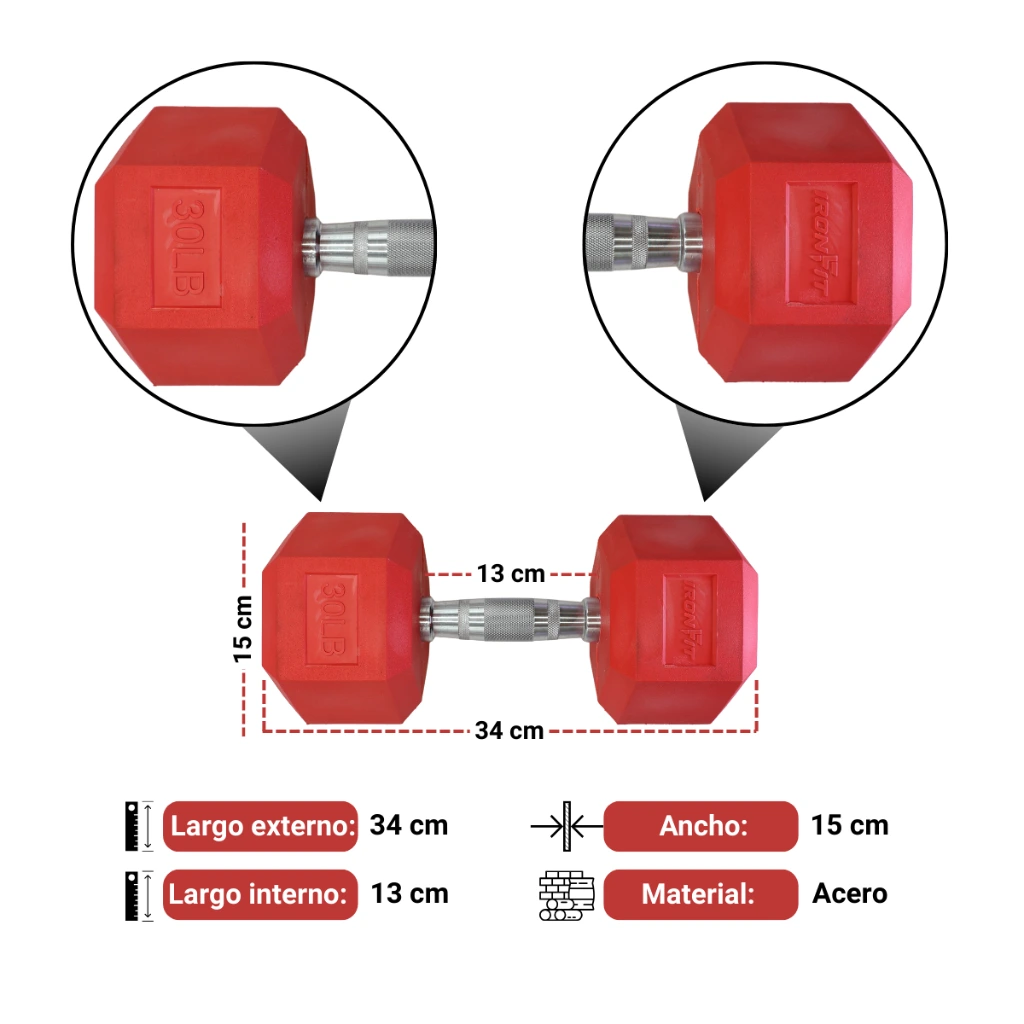 Mancuernas Rojas IronFit 30 lbs (3).webp