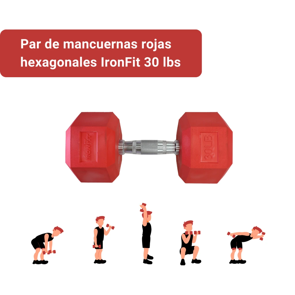 Mancuernas Rojas IronFit 30 lbs (2).webp