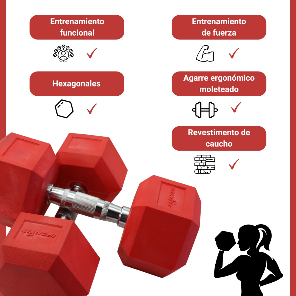 Mancuernas Rojas IronFit Hexagonales.webp