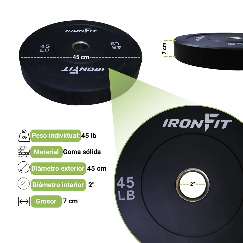 Par Discos Bumper Rígidos IronFit 45 lb (3).webp