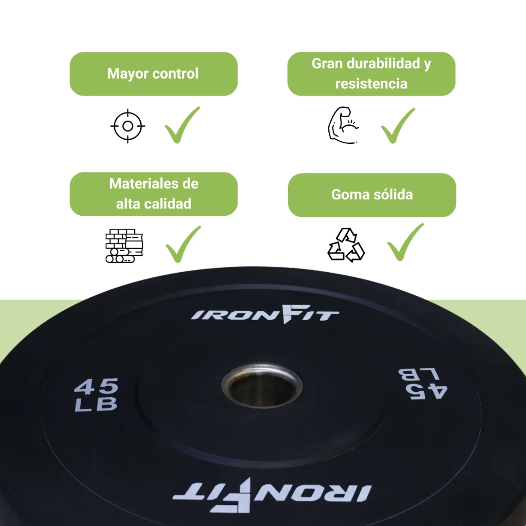 Par Discos Bumper Rígidos IronFit 45 lb (4).webp