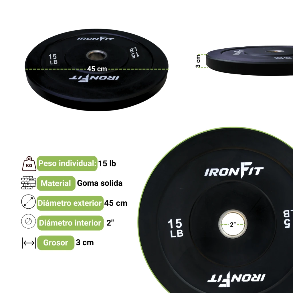 Par Discos Bumper Rígidos 15 lb IronFit  (3).webp