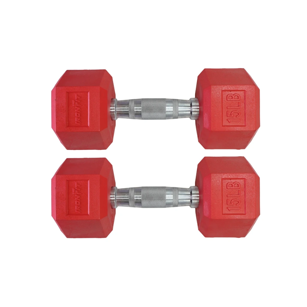 Par de Mancuernas Hexagonales Rojas IronFit 15 Lb