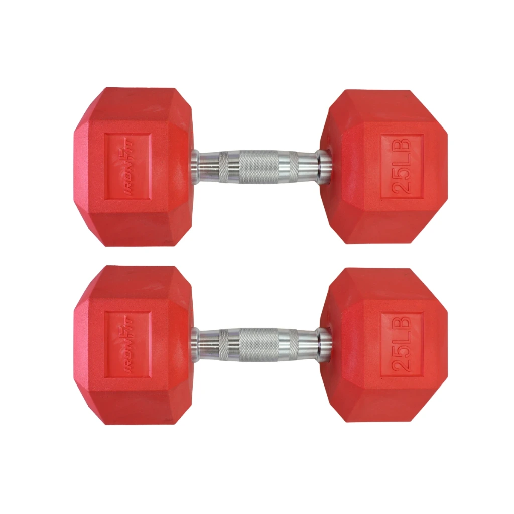 Par de Mancuernas Hexagonales Rojas IronFit 25 Lbs