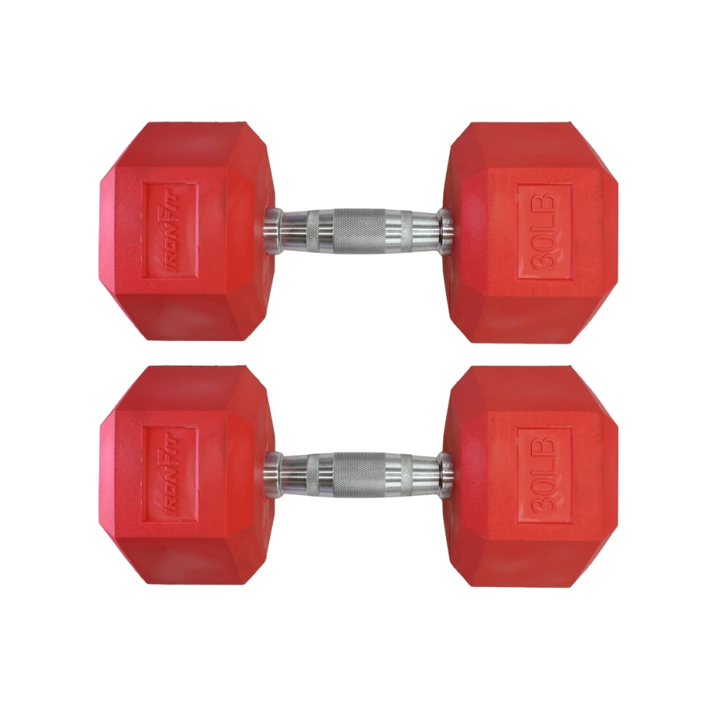 Par de Mancuernas Hexagonales Rojas IronFit 30 Lbs