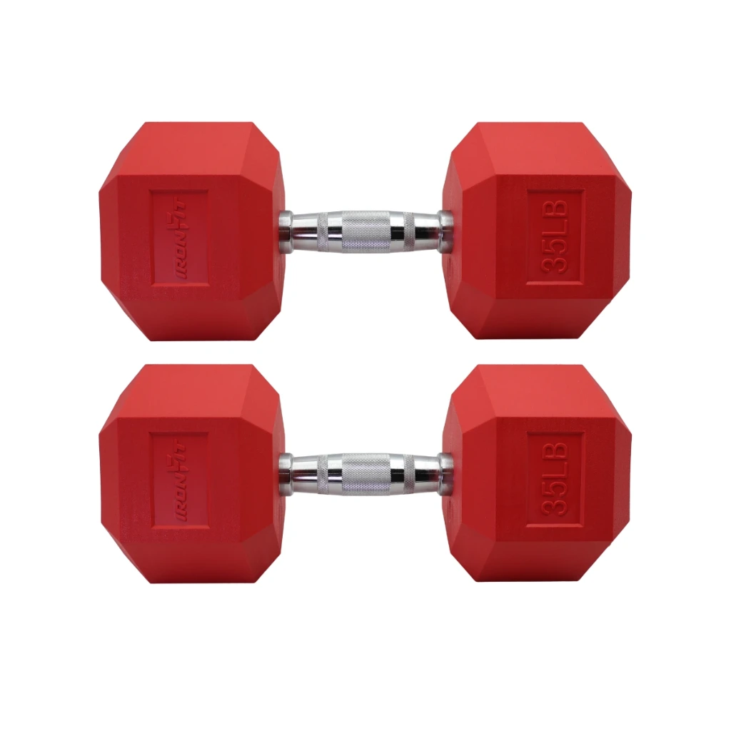 Par de Mancuernas Hexagonales Rojas IronFit 35 Lbs