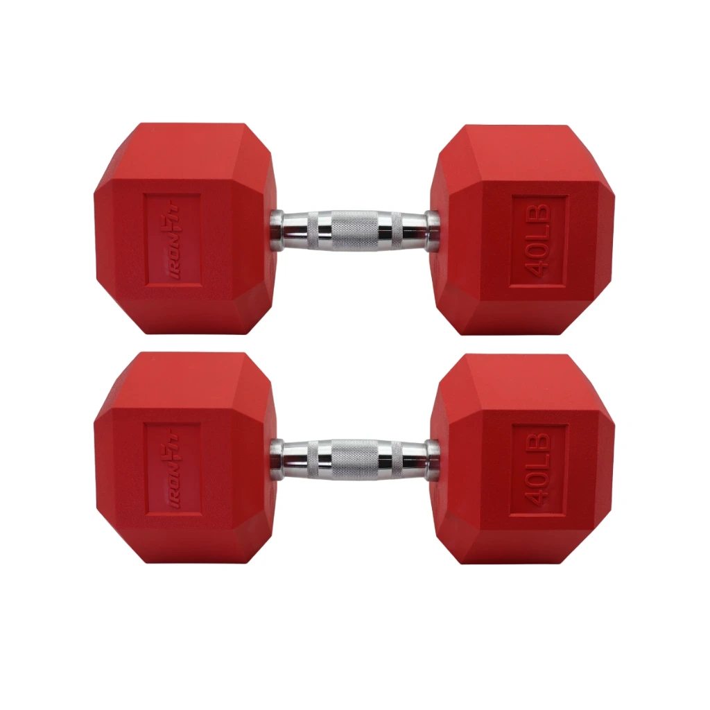 Par de Mancuernas Hexagonales Rojas IronFit 40 Lbs