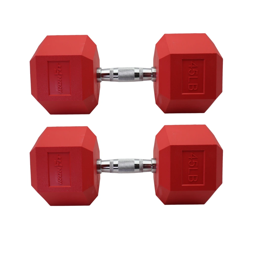 Par de Mancuernas Hexagonales Rojas IronFit 45 Lb