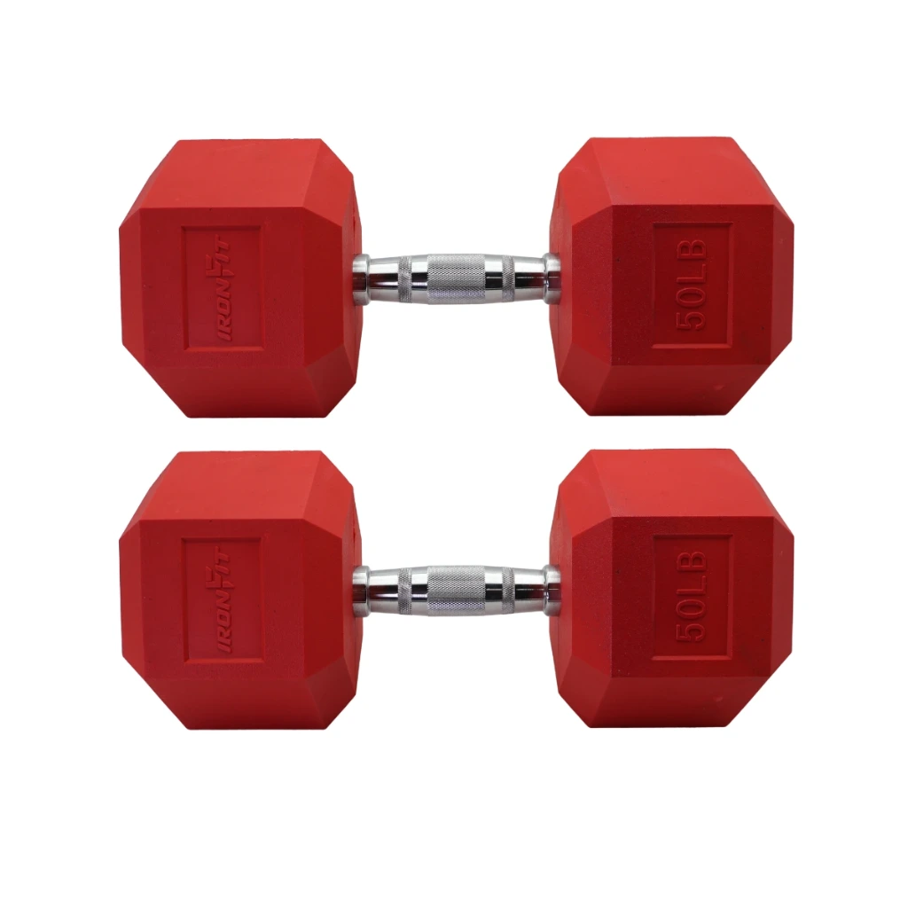 Par de Mancuernas Hexagonales Rojas IronFit 50 Lbs